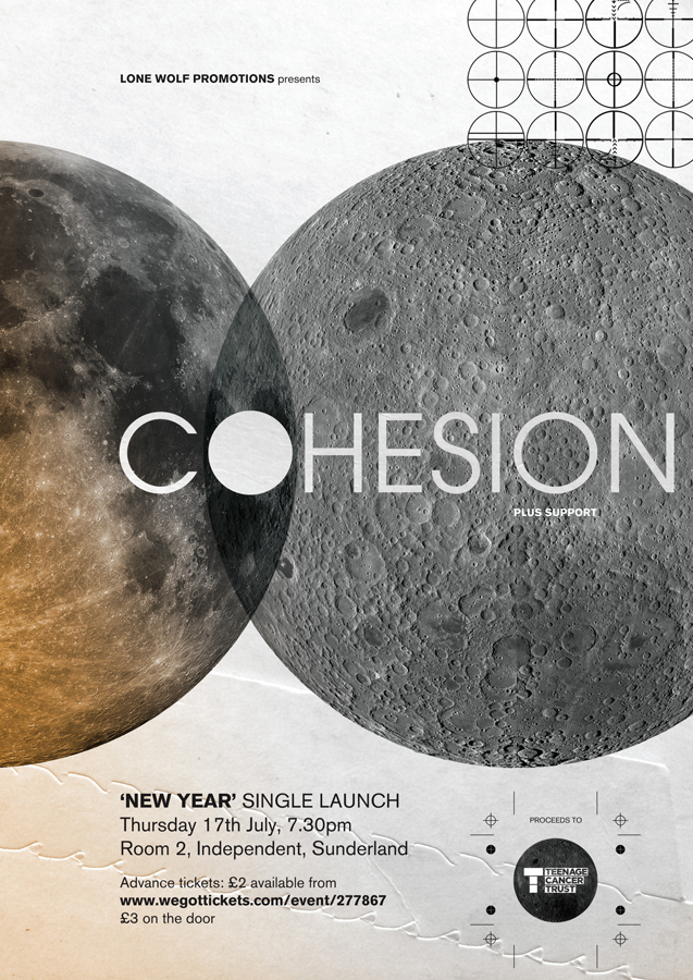 Poster design for Sunderland band Cohesion's 'New Year' single launch show.