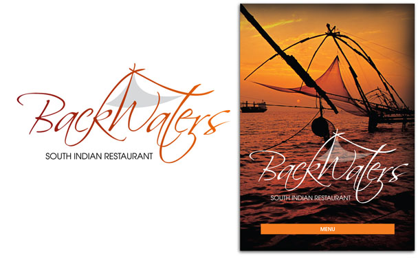 <h4 style="margin-bottom: 10px;">Branding</h4><p style="margin-bottom: 2px;"><b>Client: Backwaters South Indian Restaurant</b></p><p>Left: Logo design<br />Right: Menu</p>