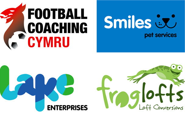 <h4 style="margin-bottom: 10px;">Corporate Identity</h4><p style="line-height:1.2em"><b>Client </b>(from top left, clockwise):<br /><b>Football Coaching Cymru<br />Smiles Pet Services<br />Froglofts<br />Lake Enterprises</b></p>